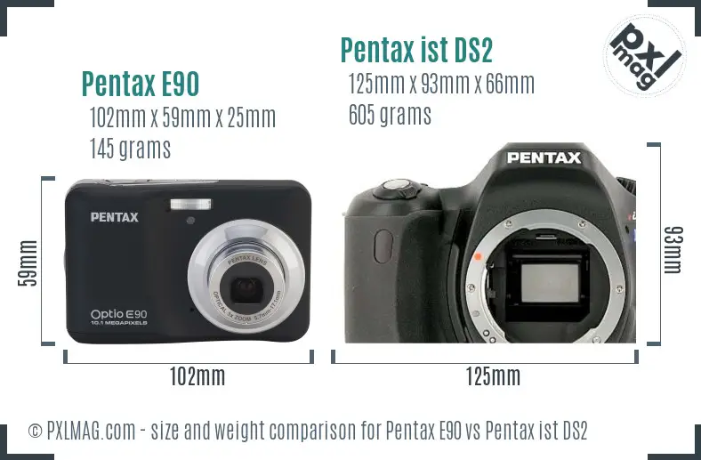 Pentax E90 vs Pentax ist DS2 size comparison
