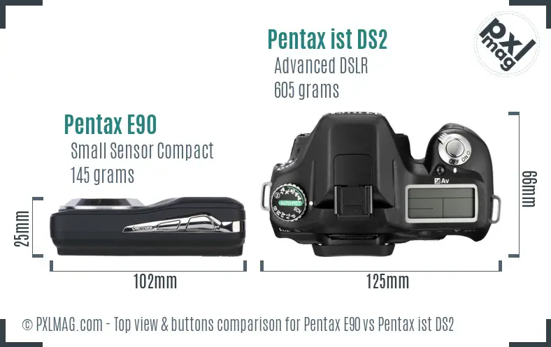 Pentax E90 vs Pentax ist DS2 top view buttons comparison