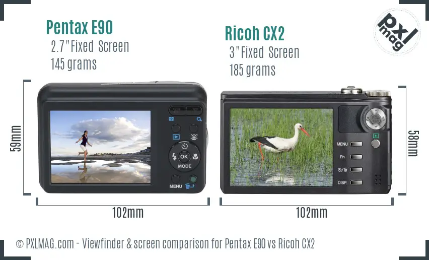 Pentax E90 vs Ricoh CX2 Screen and Viewfinder comparison Pentax E90 vs Ricoh CX2 Screen and Viewfinder comparison
