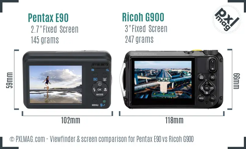 Pentax E90 vs Ricoh G900 Screen and Viewfinder comparison