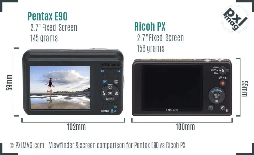 Pentax E90 vs Ricoh PX Screen and Viewfinder comparison Pentax E90 vs Ricoh PX Screen and Viewfinder comparison