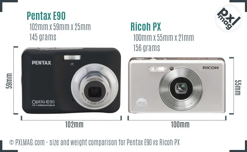 Pentax E90 vs Ricoh PX size comparison Pentax E90 vs Ricoh PX size comparison