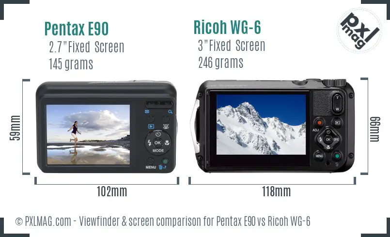Pentax E90 vs Ricoh WG-6 Screen and Viewfinder comparison