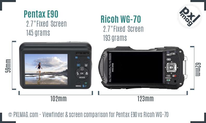 Pentax E90 vs Ricoh WG-70 Screen and Viewfinder comparison
