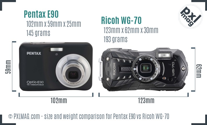 Pentax E90 vs Ricoh WG-70 size comparison Pentax E90 vs Ricoh WG-70 size comparison
