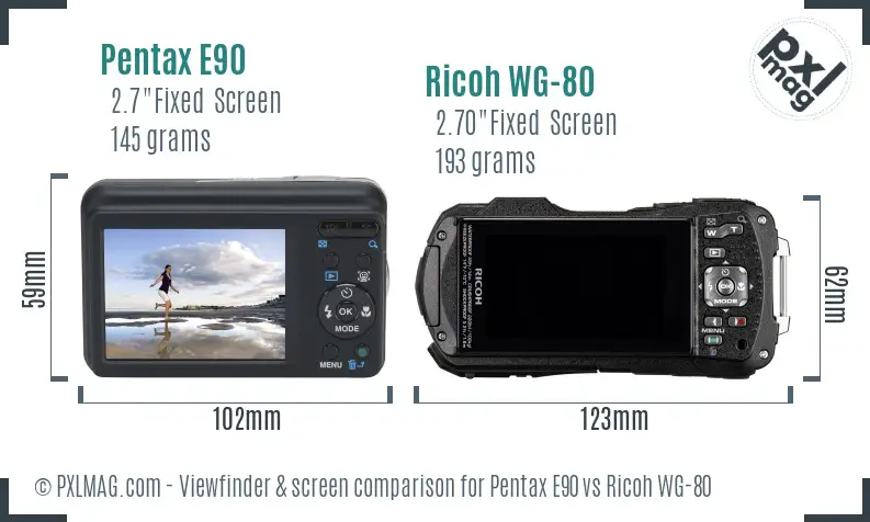 Pentax E90 vs Ricoh WG-80 Screen and Viewfinder comparison