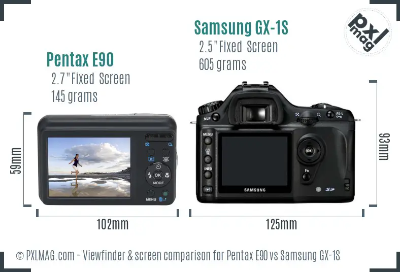 Pentax E90 vs Samsung GX-1S Screen and Viewfinder comparison