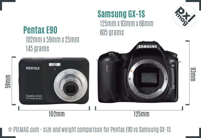 Pentax E90 vs Samsung GX-1S size comparison