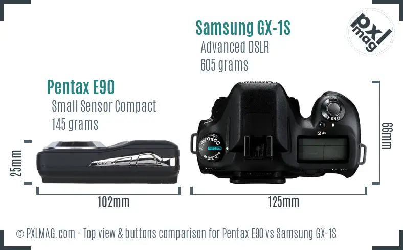 Pentax E90 vs Samsung GX-1S top view buttons comparison