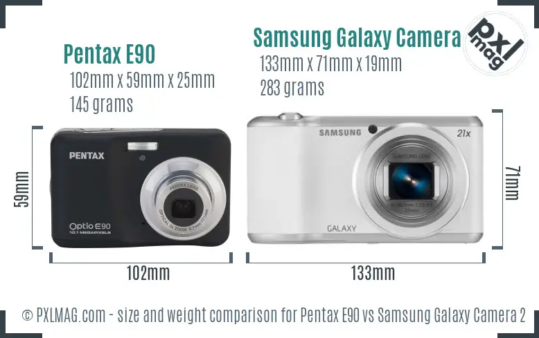 Pentax E90 vs Samsung Galaxy Camera 2 size comparison Pentax E90 vs Samsung Galaxy Camera 2 size comparison
