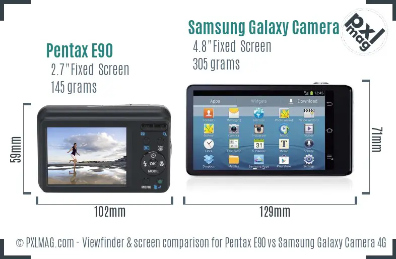 Pentax E90 vs Samsung Galaxy Camera 4G Screen and Viewfinder comparison Pentax E90 vs Samsung Galaxy Camera 4G Screen and Viewfinder comparison