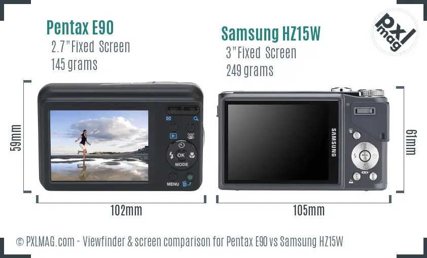 Pentax E90 vs Samsung HZ15W Screen and Viewfinder comparison