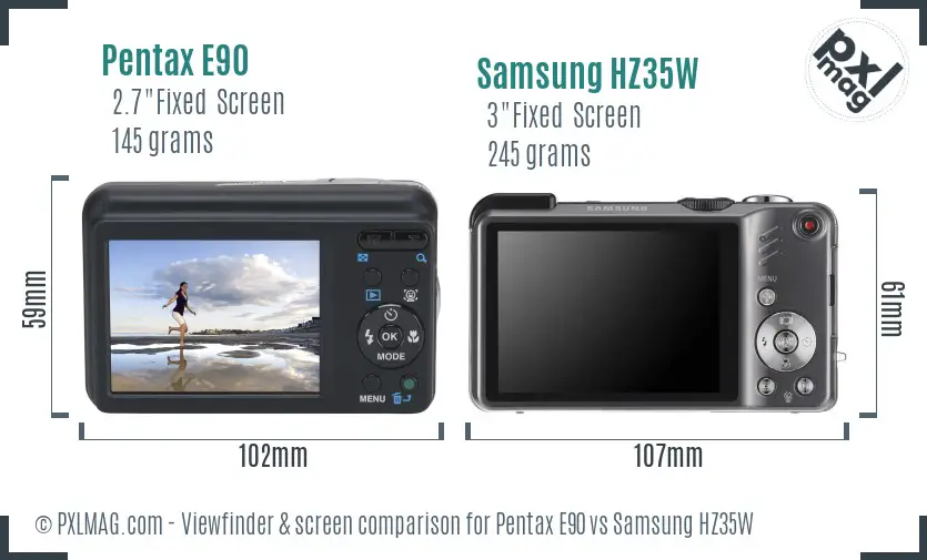Pentax E90 vs Samsung HZ35W Screen and Viewfinder comparison