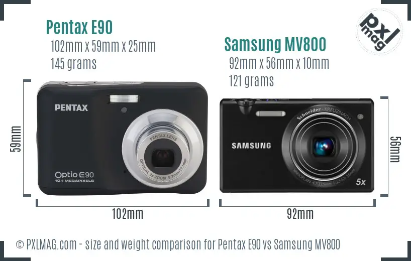 Pentax E90 vs Samsung MV800 size comparison Pentax E90 vs Samsung MV800 size comparison