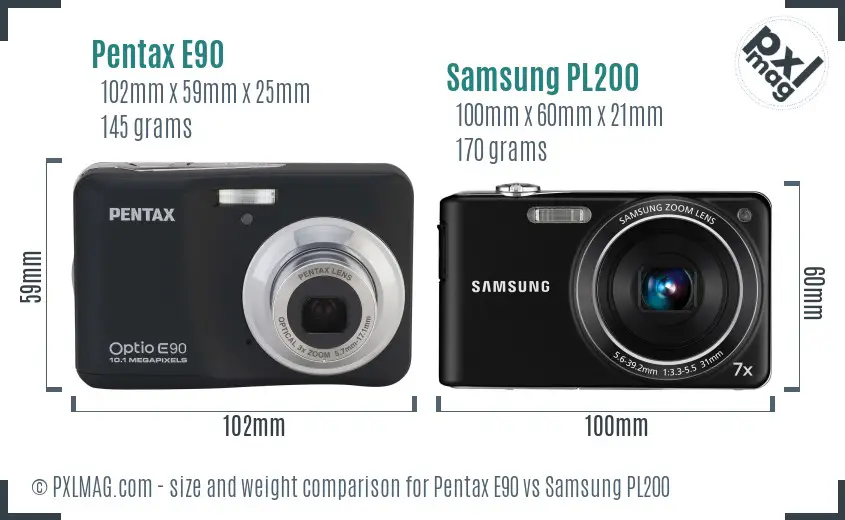 Size comparison of Pentax E90 and Samsung PL200