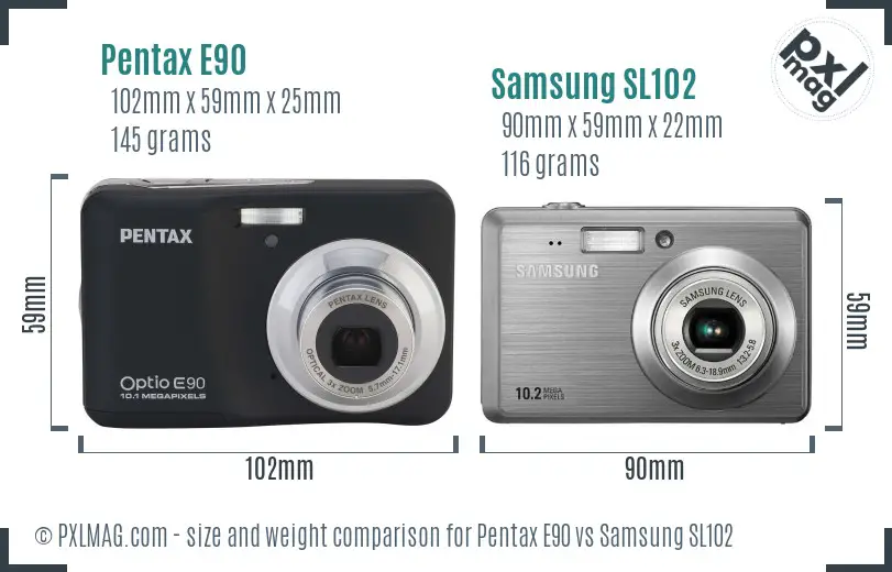 Pentax E90 vs Samsung SL102 size comparison