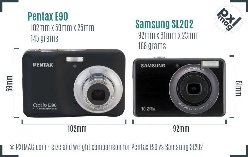 Pentax E90 vs Samsung SL202 size comparison