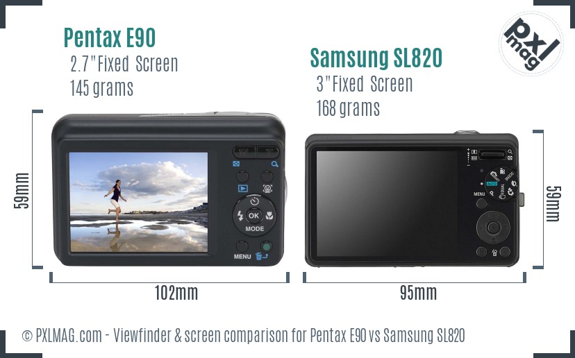 Pentax E90 vs Samsung SL820 Screen and Viewfinder comparison