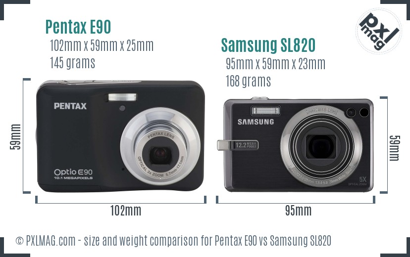 Pentax E90 vs Samsung SL820 size comparison
