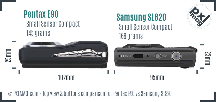 Pentax E90 vs Samsung SL820 top view buttons comparison