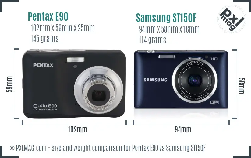 Pentax E90 vs Samsung ST150F size comparison Pentax E90 vs Samsung ST150F size comparison
