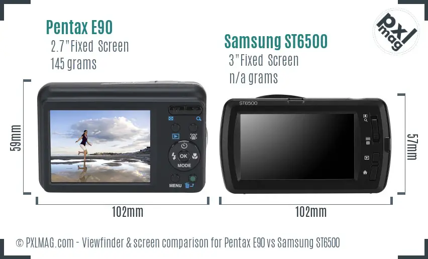 Pentax E90 vs Samsung ST6500 Screen and Viewfinder comparison