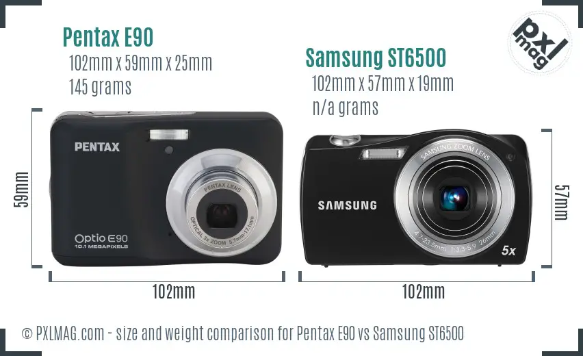 Pentax E90 vs Samsung ST6500 size comparison
