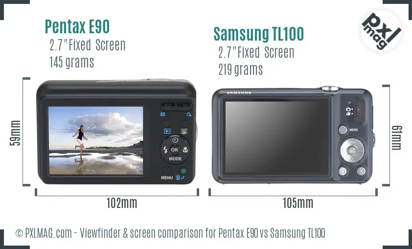 Pentax E90 vs Samsung TL100 Screen and Viewfinder comparison