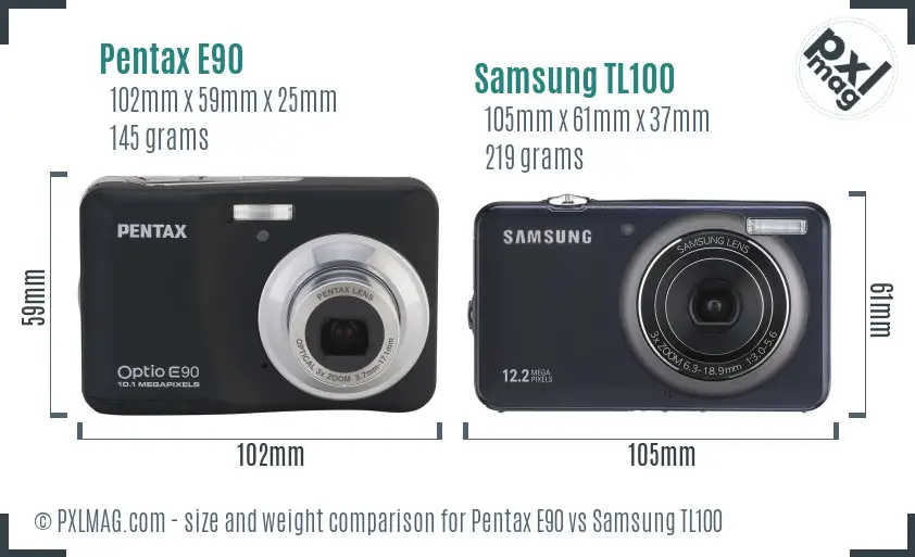 Pentax E90 vs Samsung TL100 size comparison