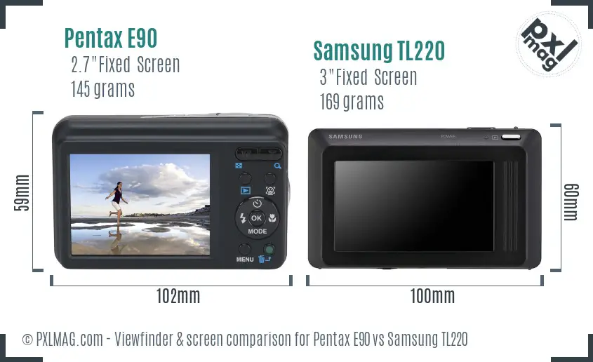 Pentax E90 vs Samsung TL220 Screen and Viewfinder comparison