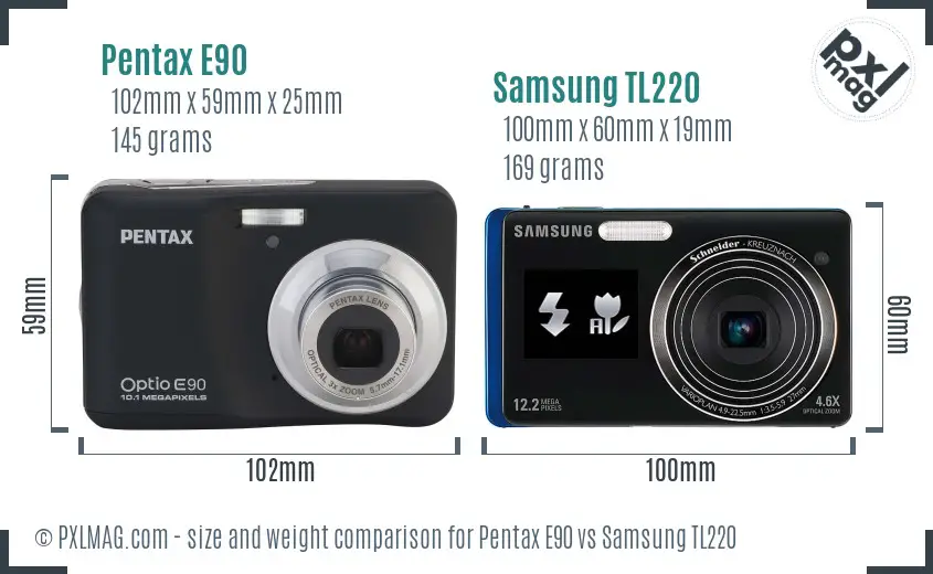 Pentax E90 vs Samsung TL220 size comparison