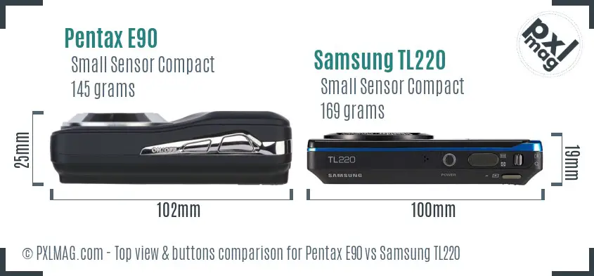 Pentax E90 vs Samsung TL220 top view buttons comparison