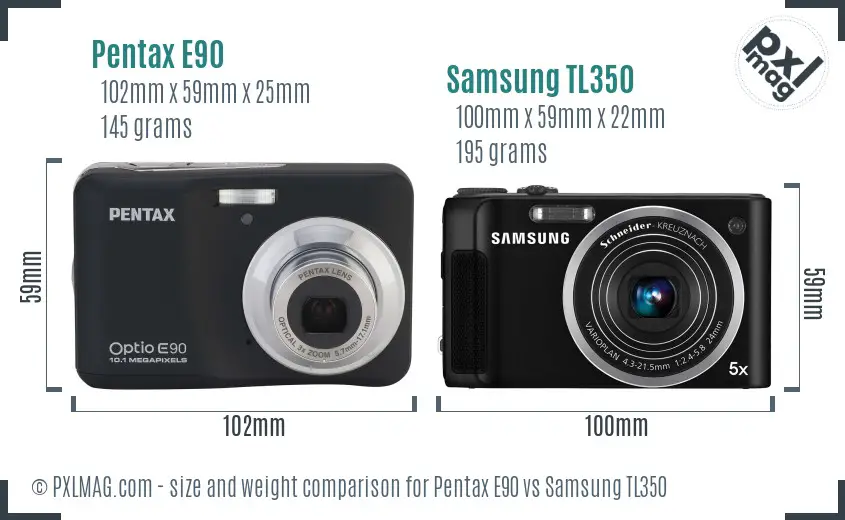 Pentax E90 vs Samsung TL350 size comparison