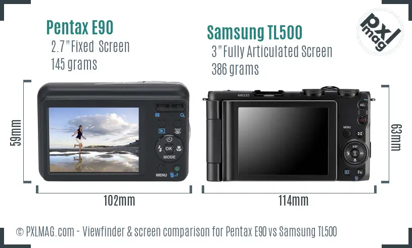 Pentax E90 vs Samsung TL500 Screen and Viewfinder comparison