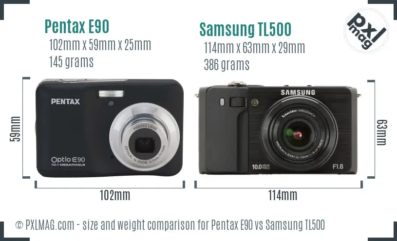 Pentax E90 vs Samsung TL500 size comparison