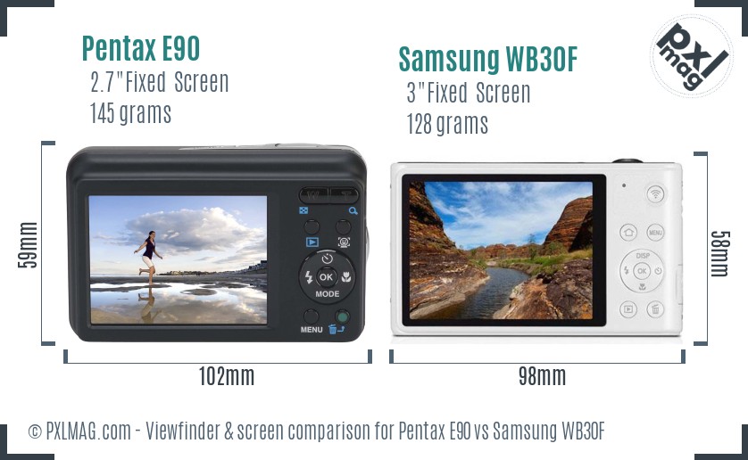 Pentax E90 vs Samsung WB30F Screen and Viewfinder comparison