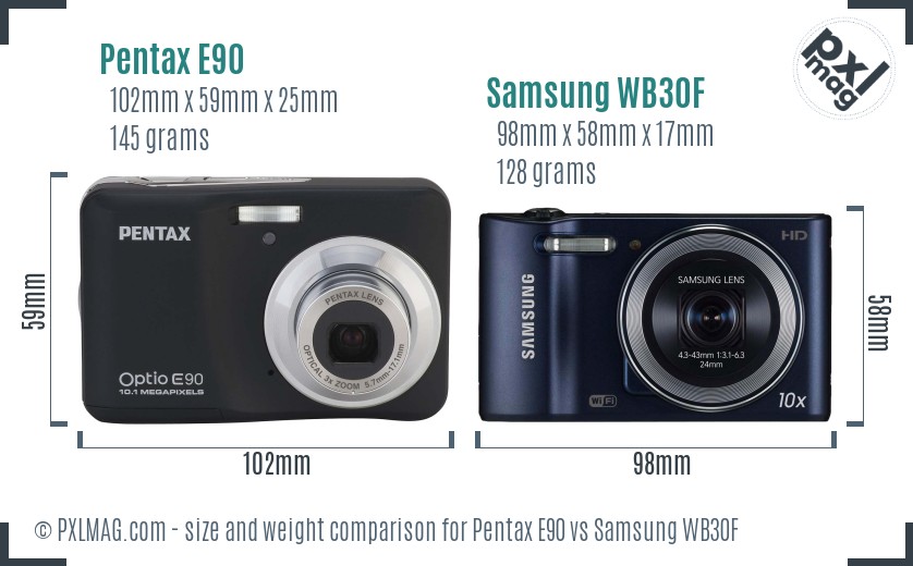 Pentax E90 vs Samsung WB30F size comparison