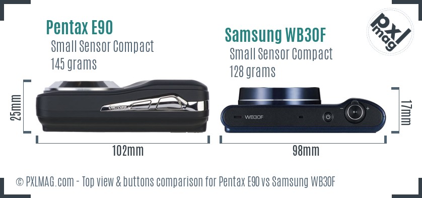 Pentax E90 vs Samsung WB30F top view buttons comparison