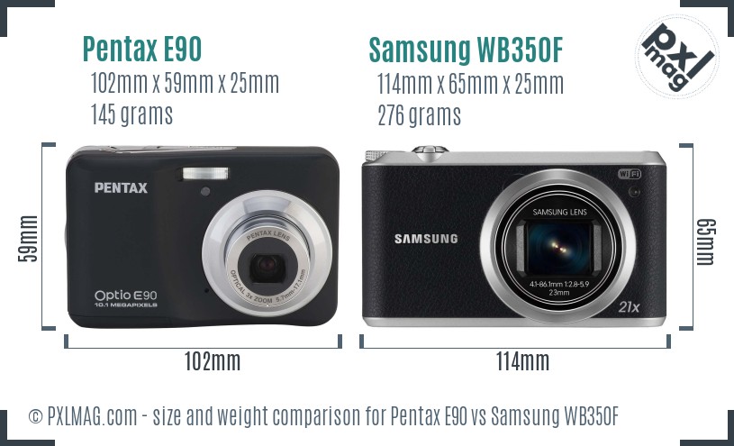 Pentax E90 vs Samsung WB350F size comparison Pentax E90 vs Samsung WB350F size comparison