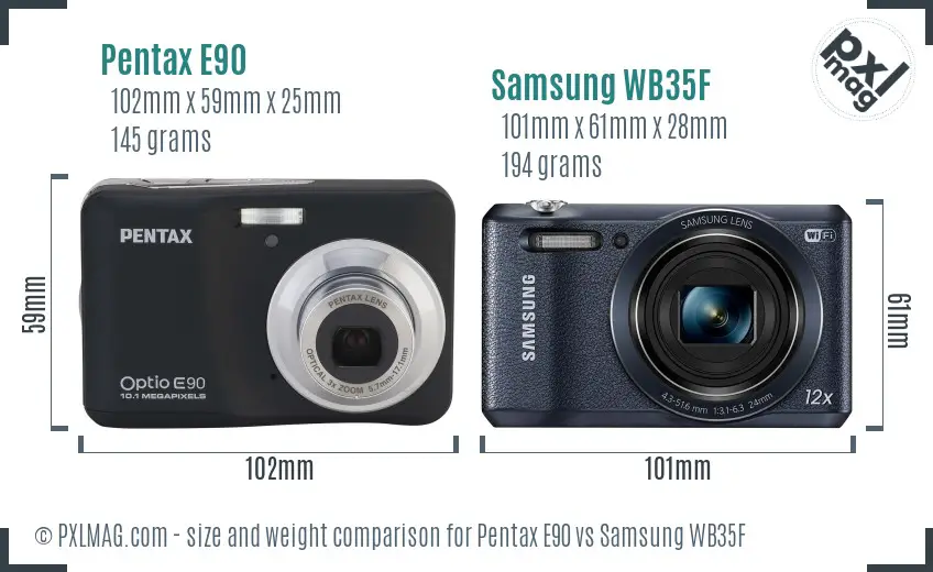 Pentax E90 vs Samsung WB35F size comparison