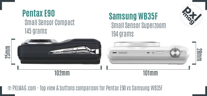 Pentax E90 vs Samsung WB35F top view buttons comparison