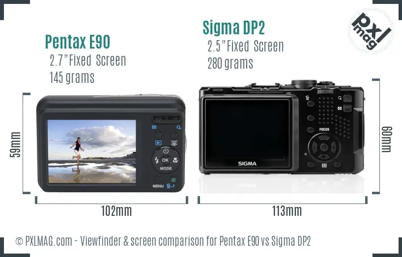 Pentax E90 vs Sigma DP2 Screen and Viewfinder comparison