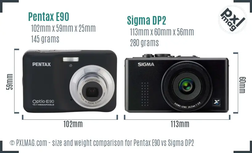 Pentax E90 vs Sigma DP2 size comparison