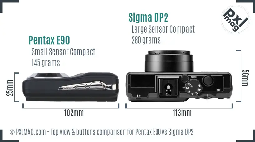 Pentax E90 vs Sigma DP2 top view buttons comparison
