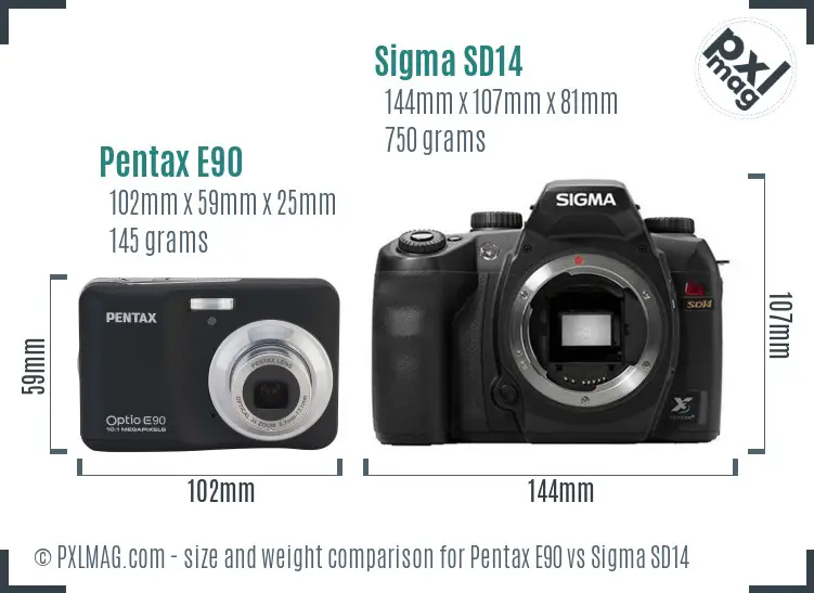 Pentax E90 vs Sigma SD14 size comparison