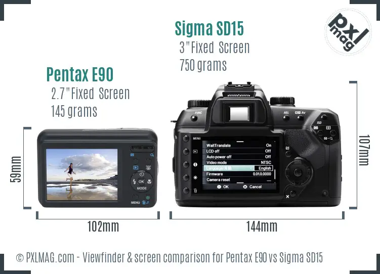 Pentax E90 vs Sigma SD15 Screen and Viewfinder comparison