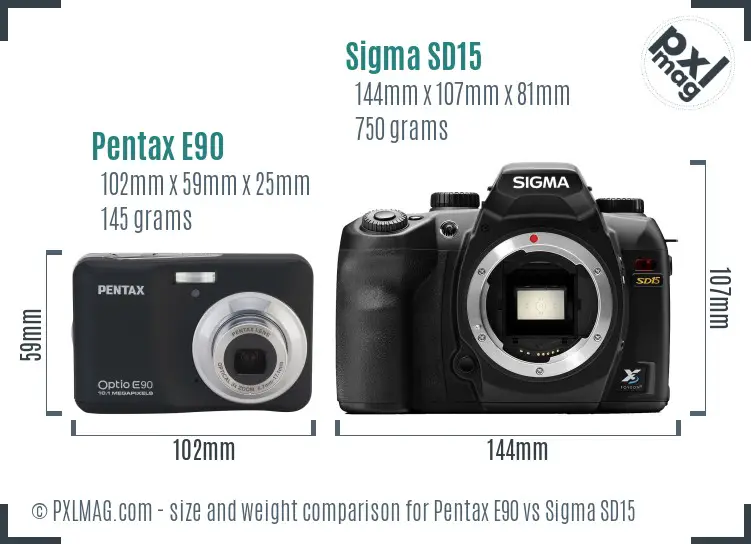 Pentax E90 vs Sigma SD15 size comparison