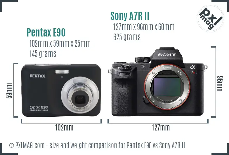 Pentax E90 vs Sony A7R II size comparison