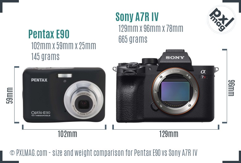 Pentax E90 vs Sony A7R IV size comparison
