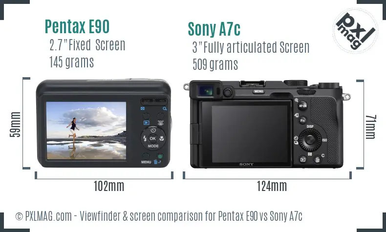 Pentax E90 vs Sony A7c Screen and Viewfinder comparison